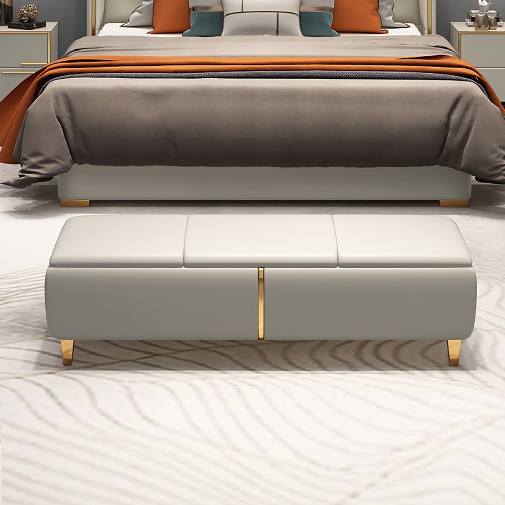 Modern Flip-Top Storage Bedroom Bench Leather Upholstered Ottoman window image