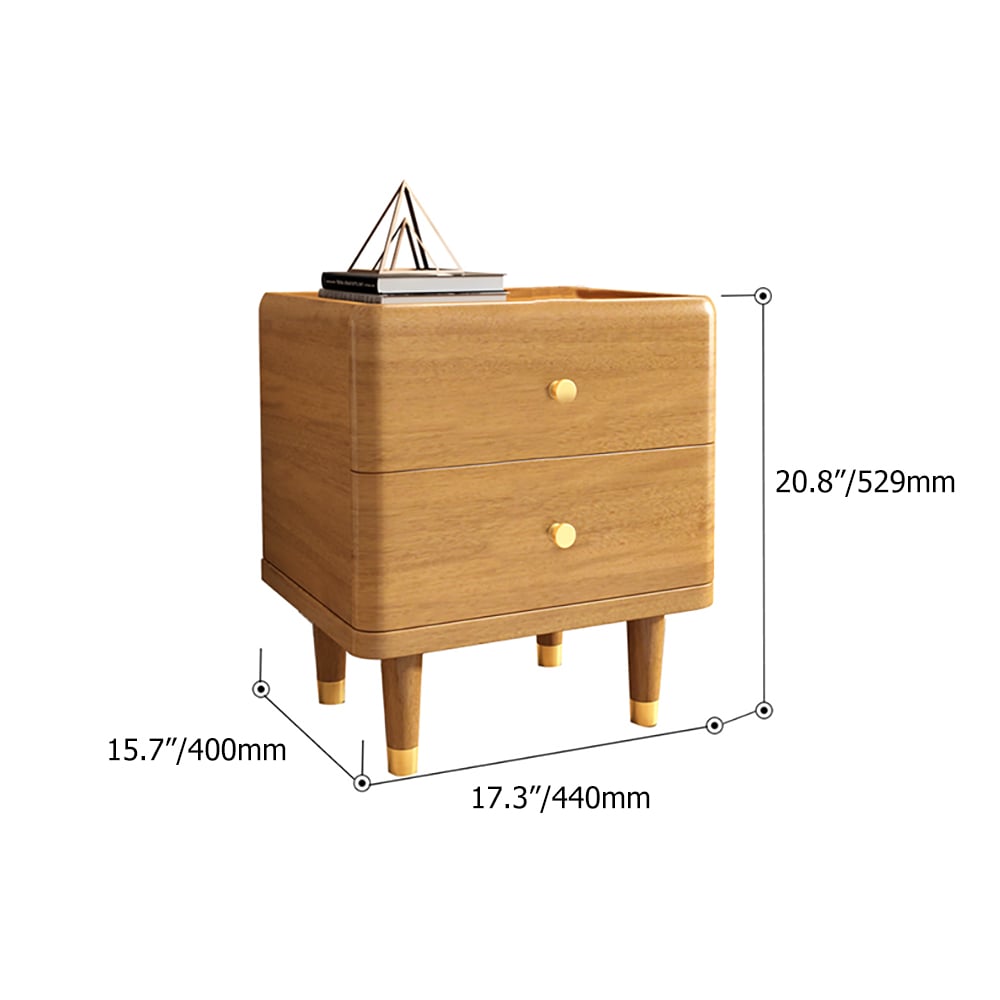 Nordic Natural Nightstand 2-Drawer Sleek Round Corners Bedside Table Gold Finish window image