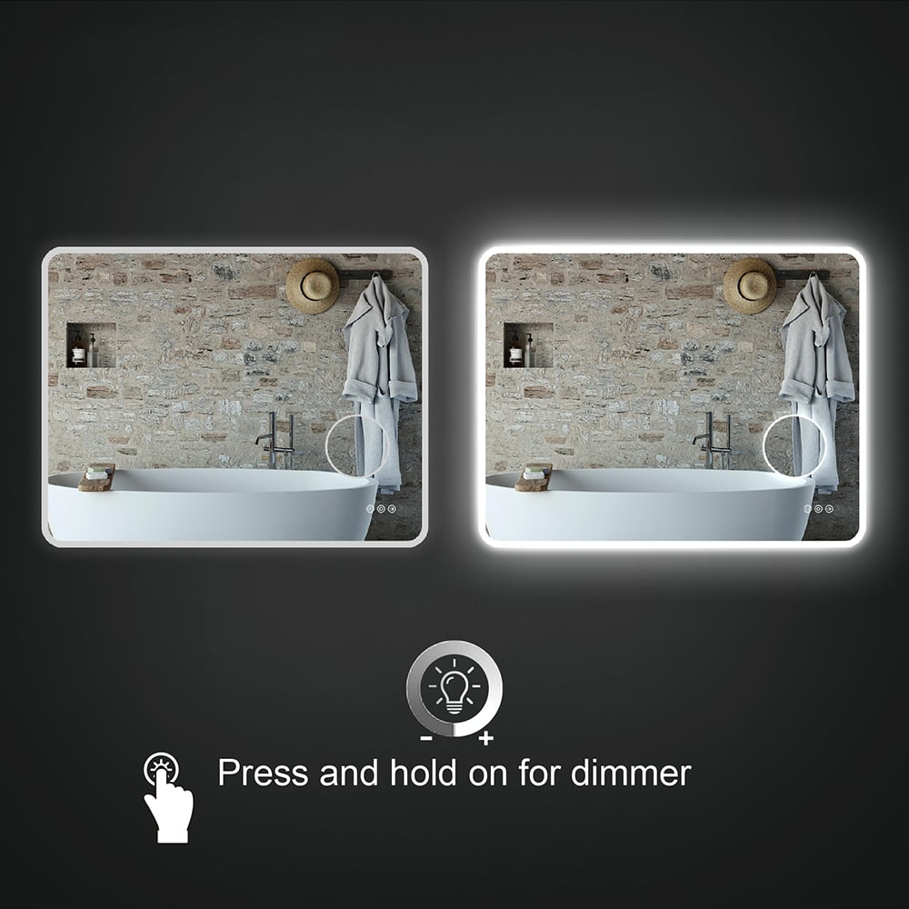 900mm x 700mm Frameless Magnifying Acrylic Wall Mounted LED Bathroom Mirror Anti-Fog window image