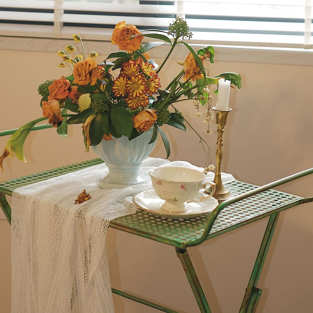 Distressed Green End Table Small  Metal Side Table window image