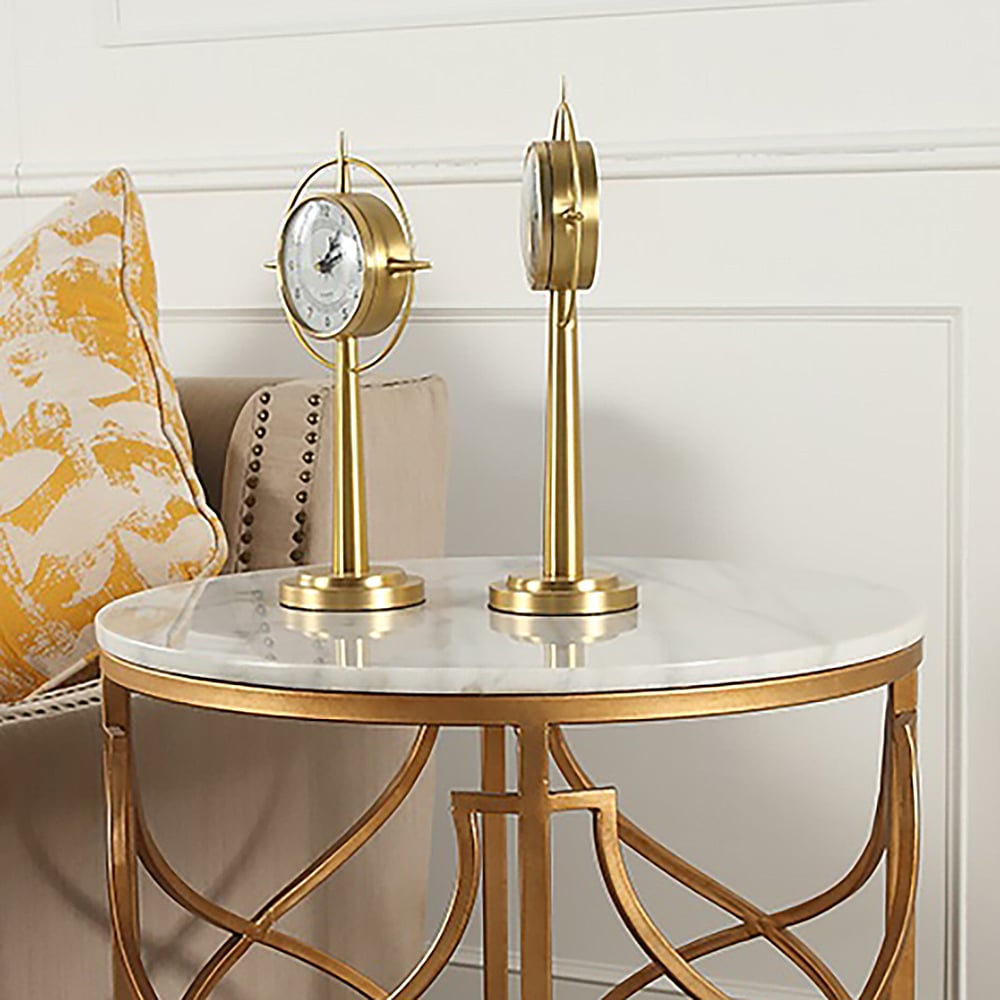 Modern White & Gold End Table with Marble Top & Metal Frame Side Table window image