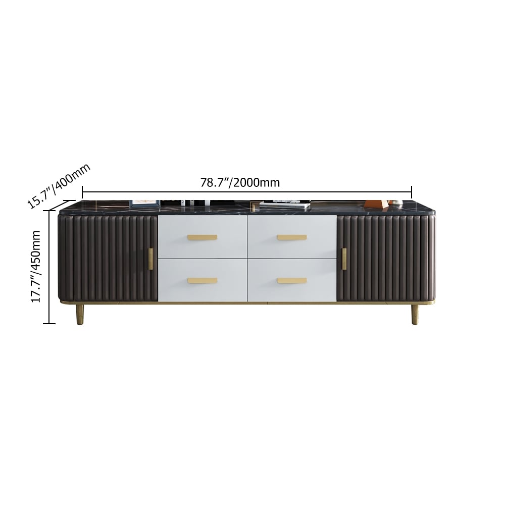 White & Coffee TV Stand 4-Drawer 2-Door Media Console Gold Finish window image