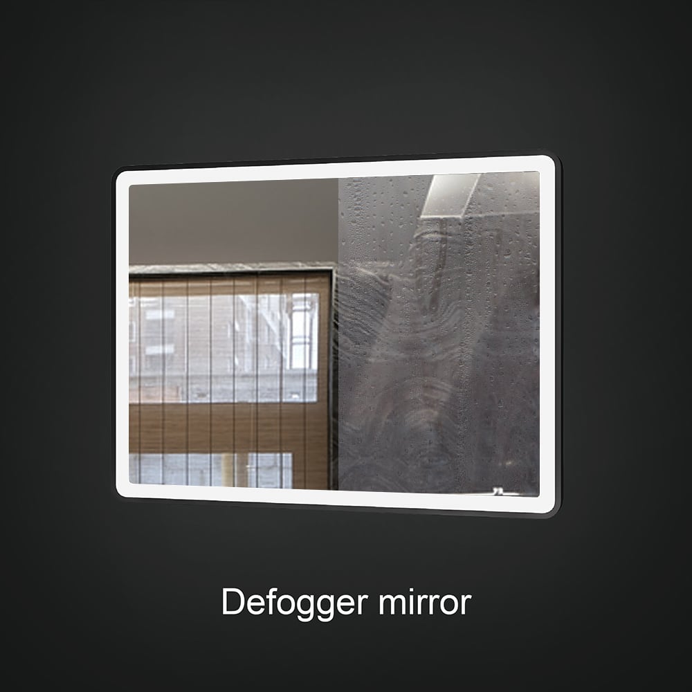 600mm x 800mm Wall-Mounted Aluminum Frame Demister LED Bathroom Mirrors Matt Black window image