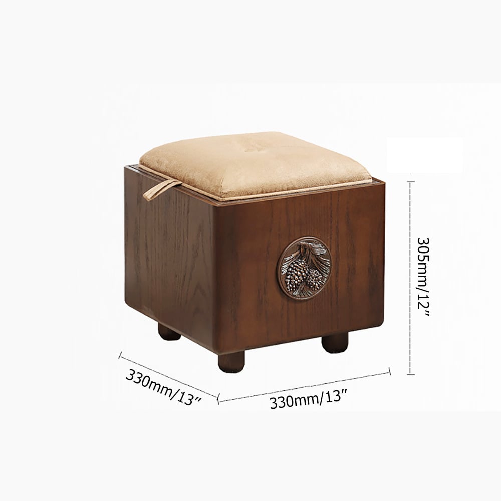 Tabouret de rangement carré en bois rétro à rabat image de fenêtre