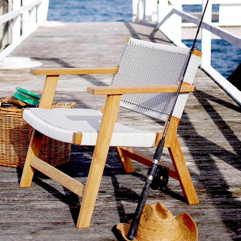 Patio Accent Chair with PE Rattan Back and Teak Wood Frame window image