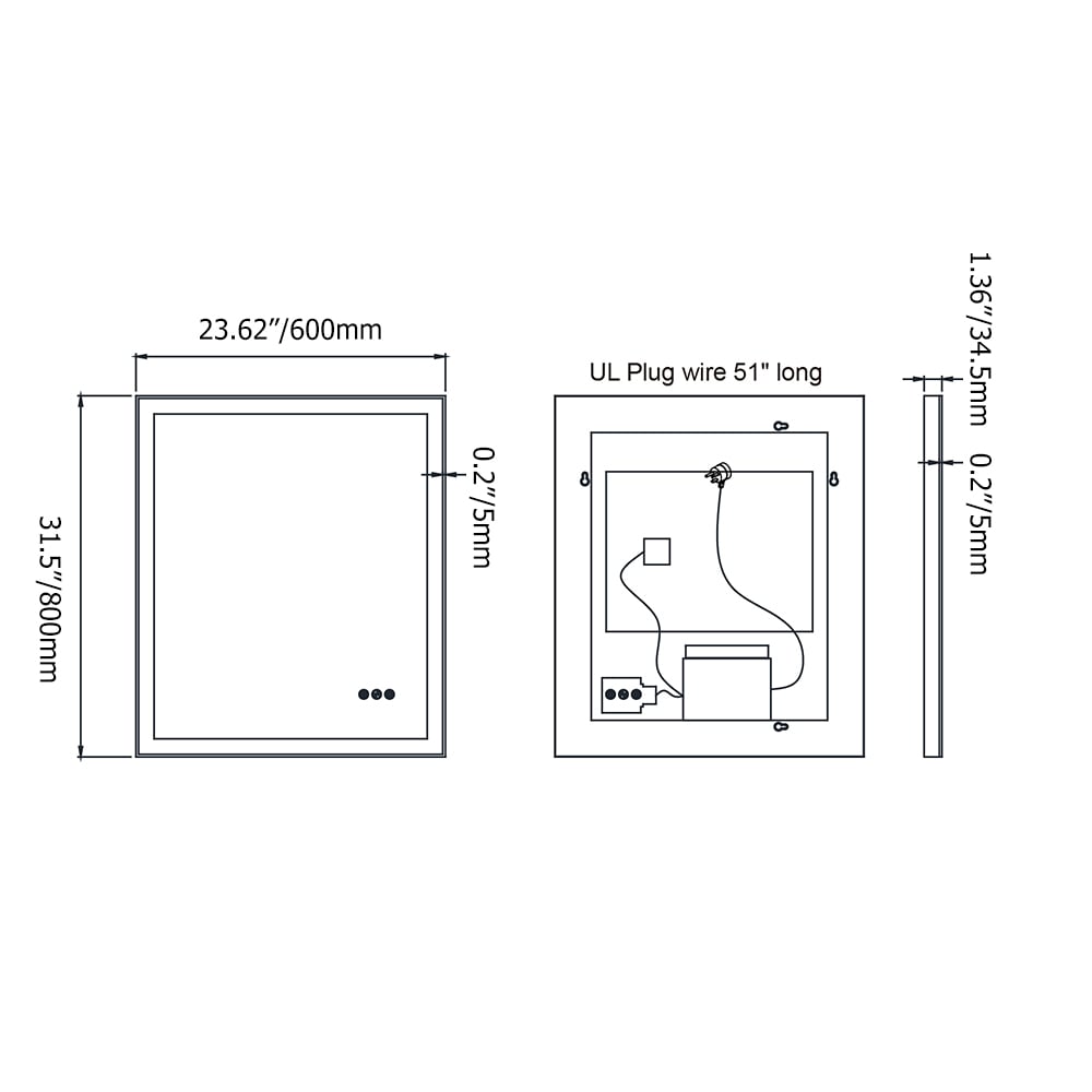 600mm x 800mm Acrylic Rectangle Wall Mounted LED Bathroom Mirror Anti-Fog Frameless window image