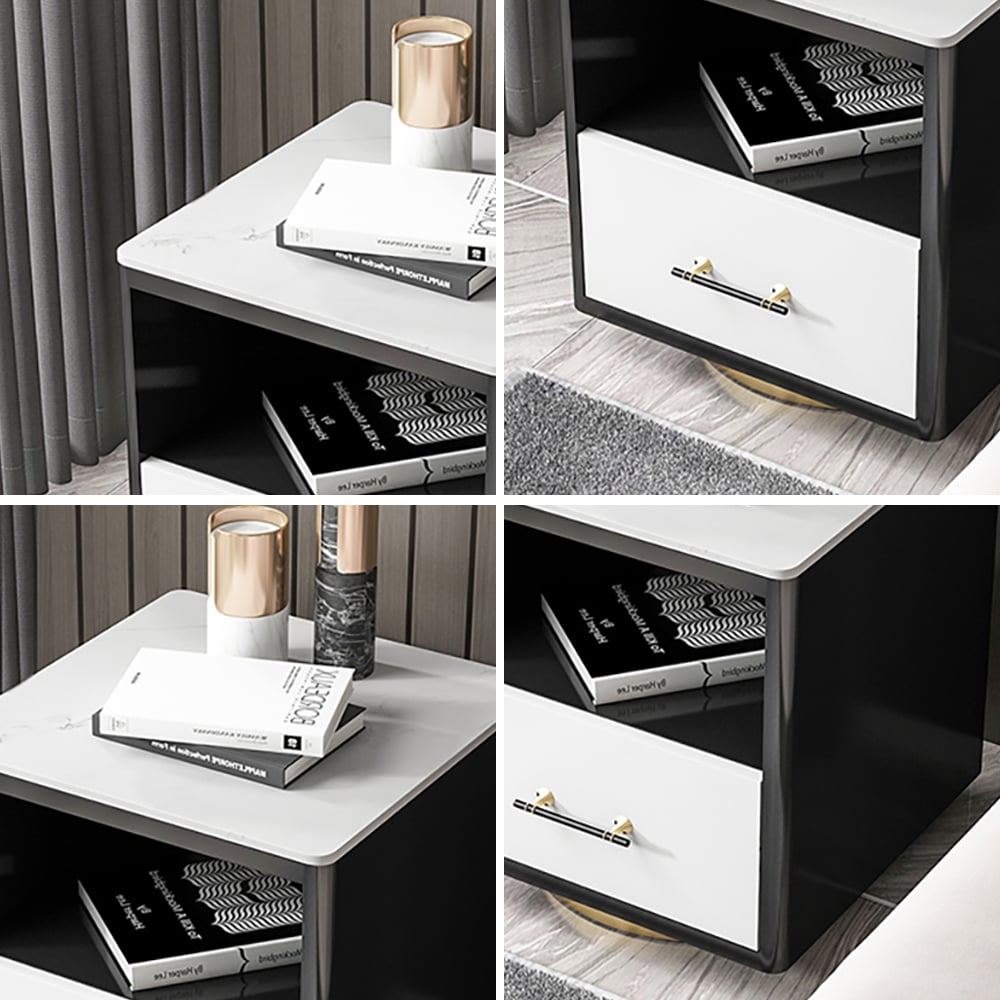 White & Black End Table with Storage Square Side Table  window image