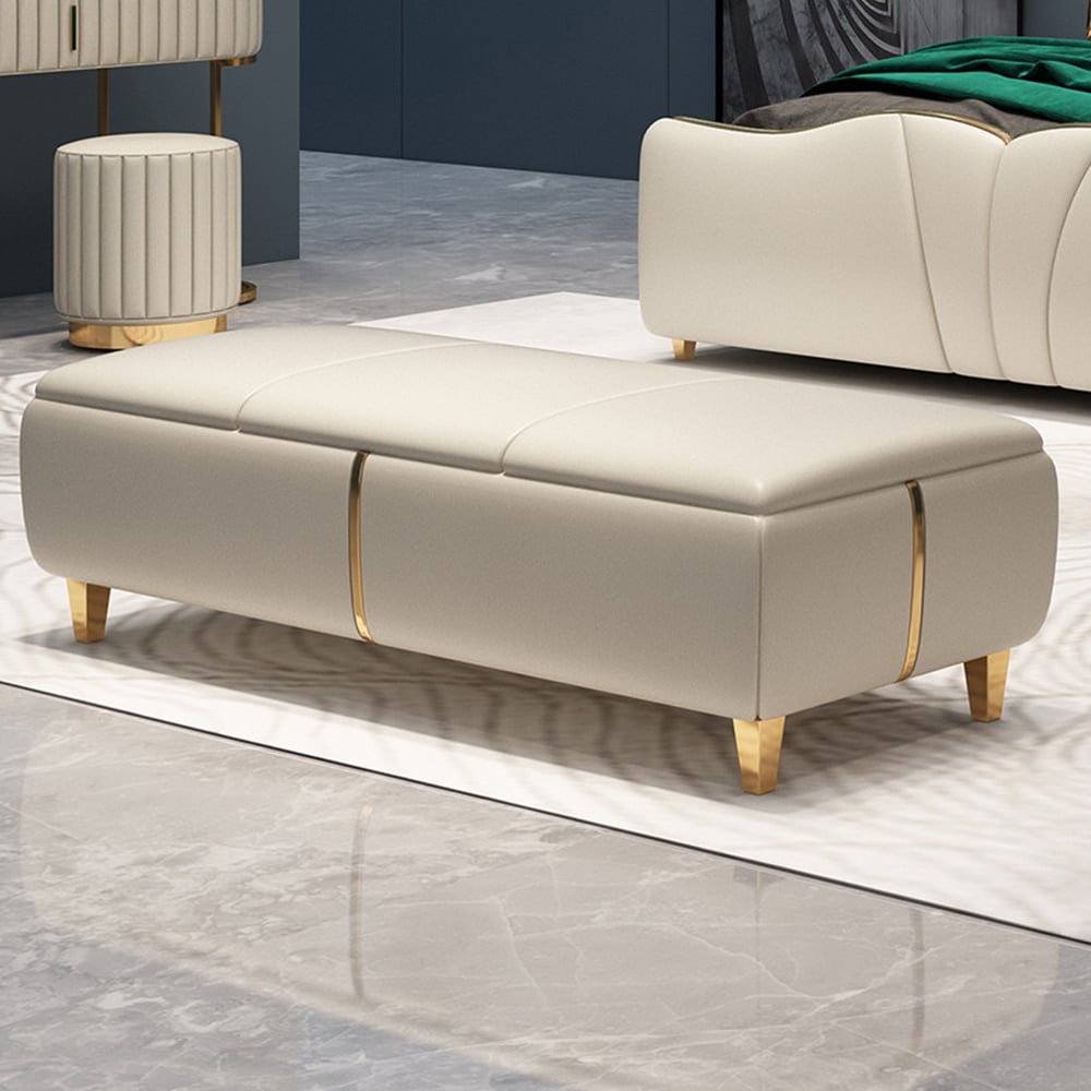 Modern Flip-Top Storage Bedroom Bench Leather Upholstered Ottoman window image