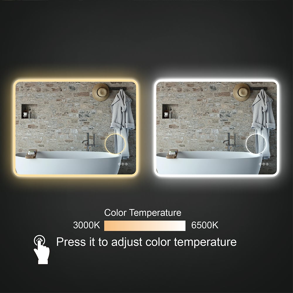 900mm x 700mm Frameless Magnifying Acrylic Wall Mounted LED Bathroom Mirror Anti-Fog window image