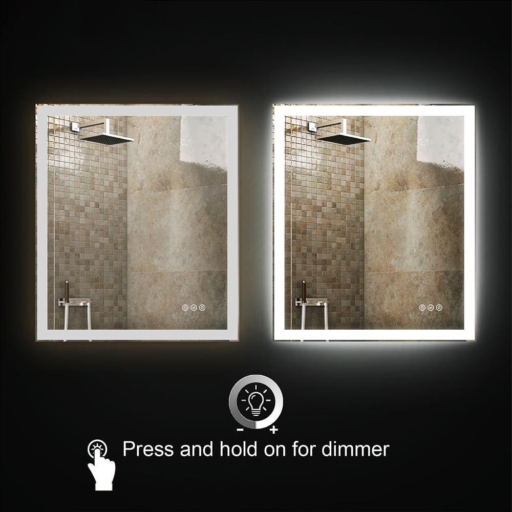 600mm x 800mm Acrylic Rectangle Wall Mounted LED Bathroom Mirror Anti-Fog Frameless window image
