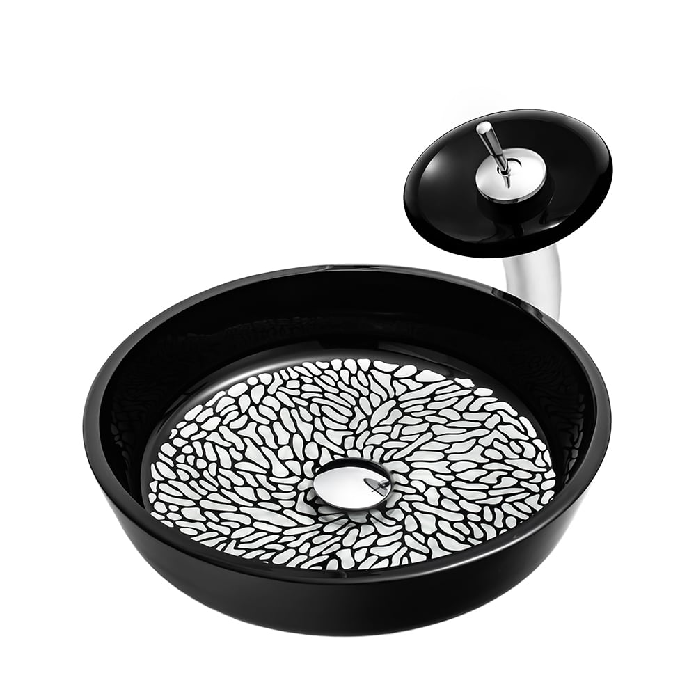 Black Rounded Shaped Crystal Glass Bowl Bathroom Wash Sink with Faucet window image