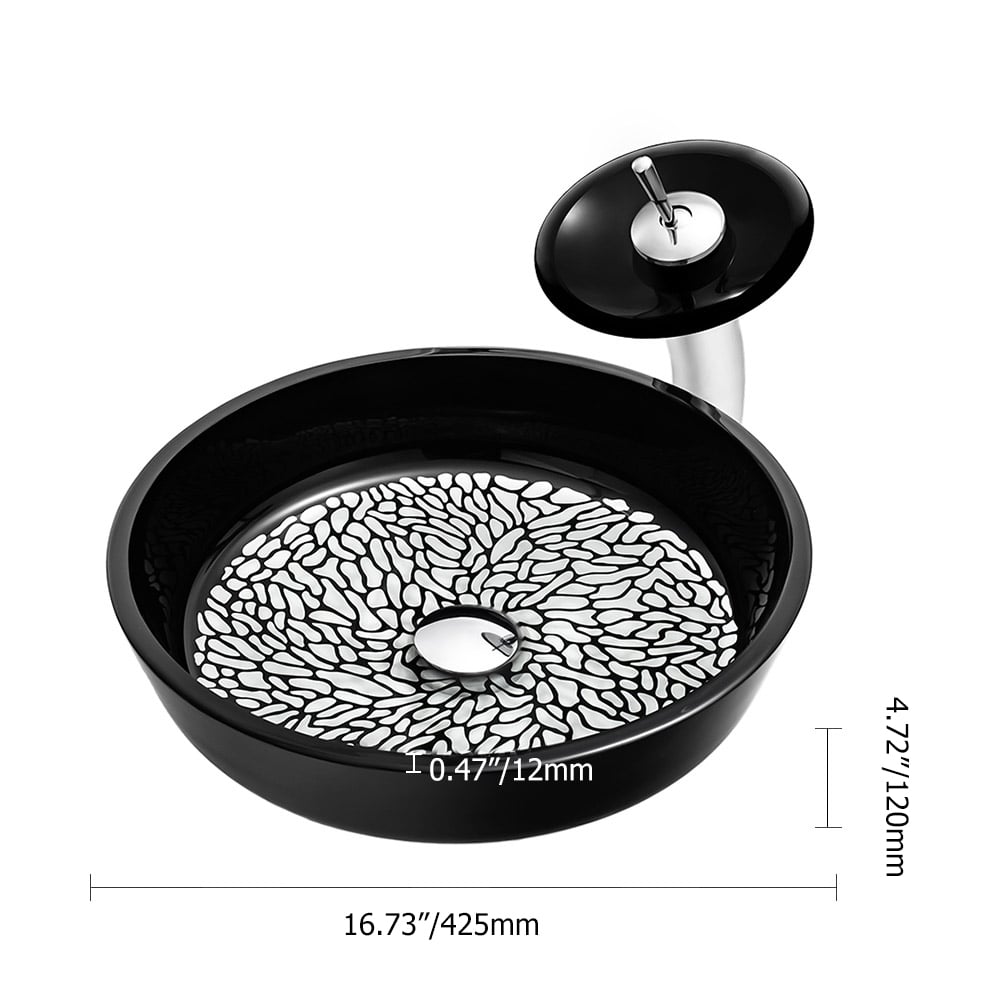 Black Rounded Shaped Crystal Glass Bowl Bathroom Wash Sink with Faucet window image