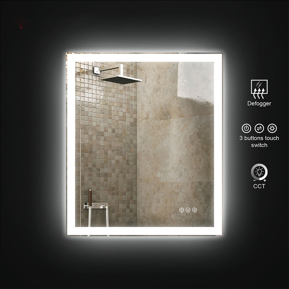 600mm x 800mm Acrylic Rectangle Wall Mounted LED Bathroom Mirror Anti-Fog Frameless window image