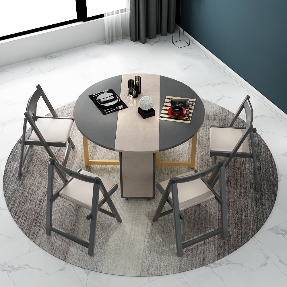 47.2"Round Dining Table Set with Chairs Folding Top & Metal Base Wood Chairs Included window image