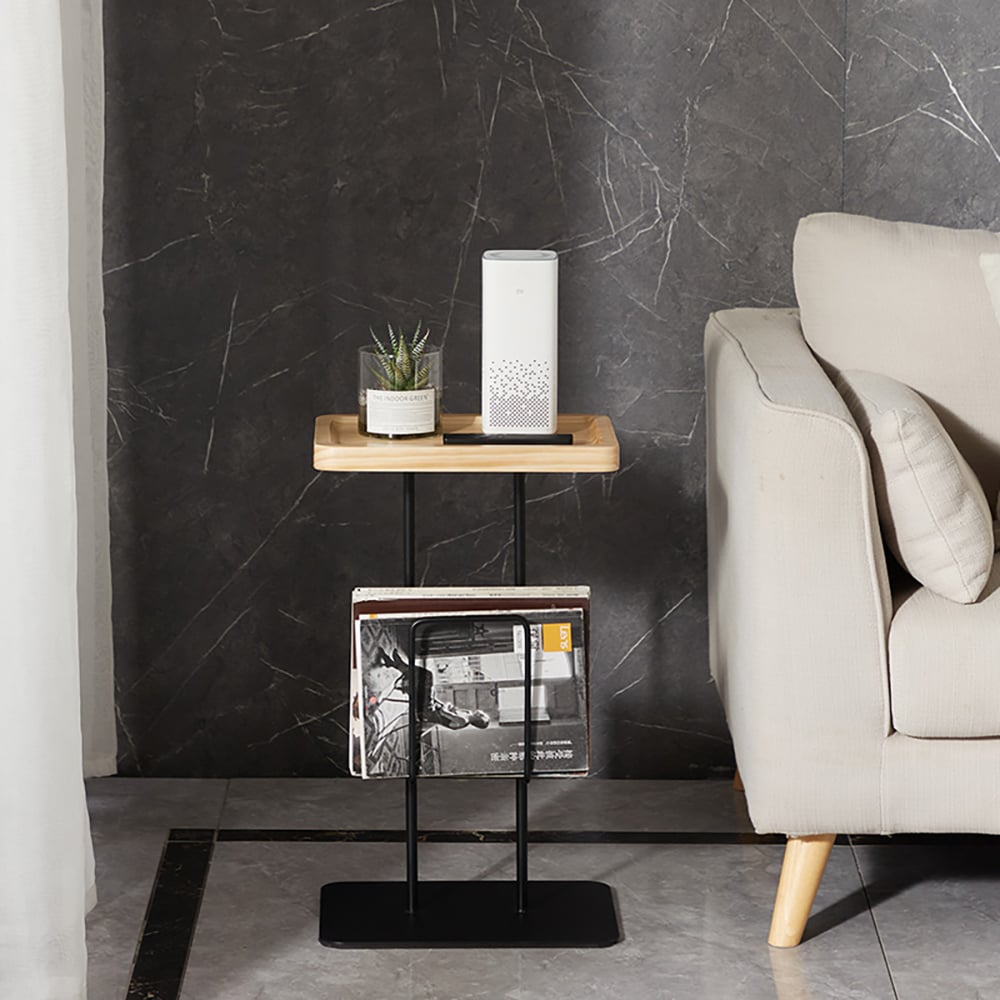 Petite table d'appoint avec plateau en bois et cadre en métal Table d'appoint en bois image de fenêtre