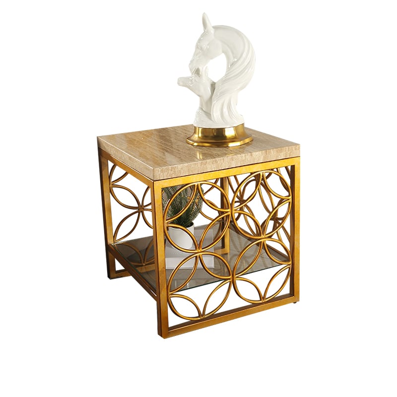 Modern Gold End Table with Marble Top & Metal Frame Side Table window image