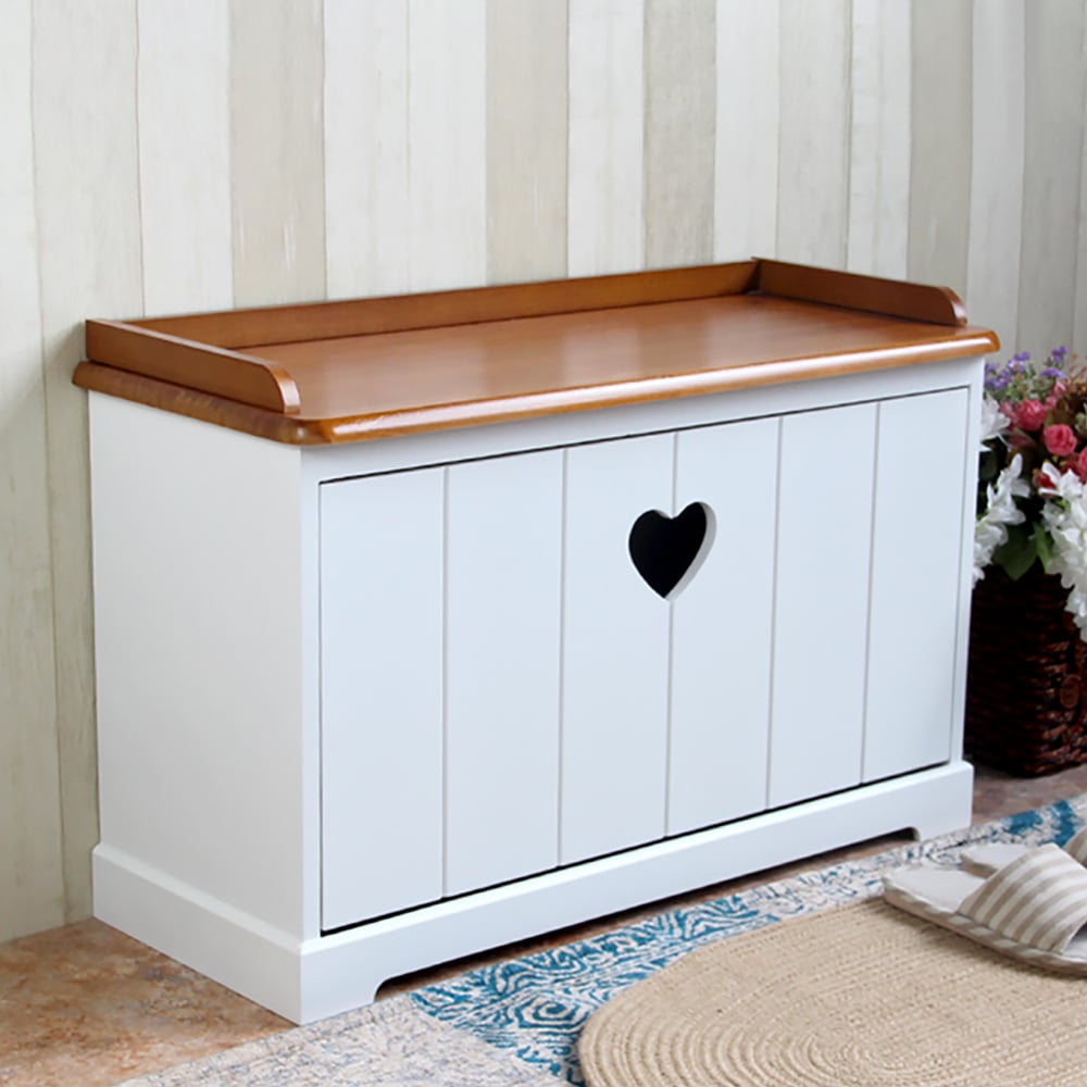 Contemporary Wood Entryway Bench with Shoe Storage window image