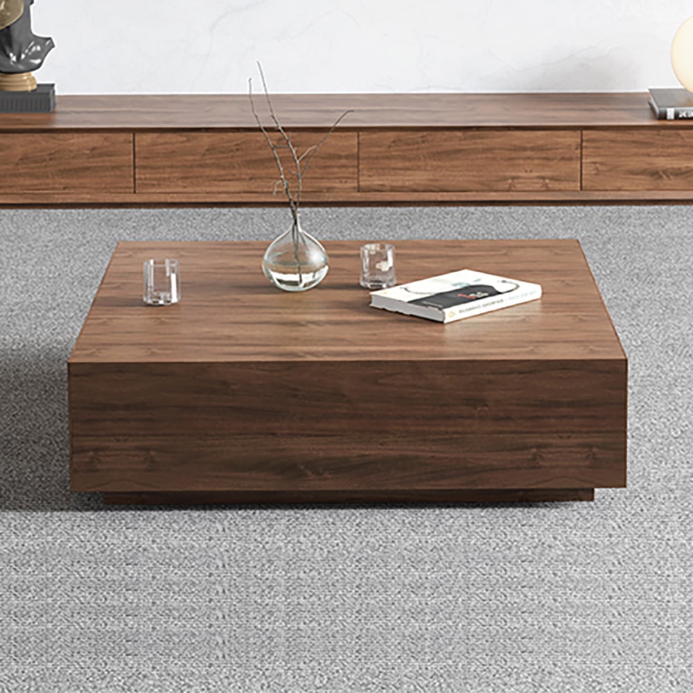 Walnut Square Coffee Table with Storage in MDF & Metal Wooden Accent Table window image