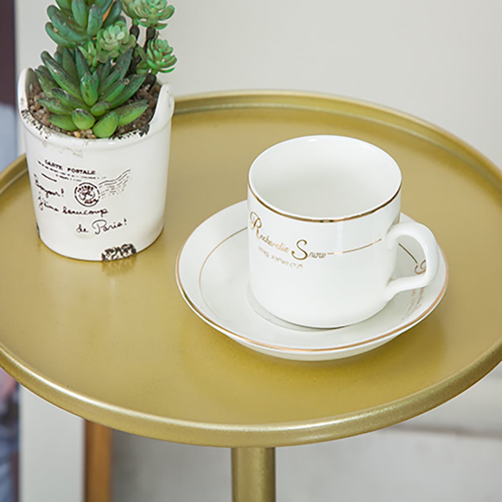 Modern Gold Metal End Table with 2 Tray Top Round Side Table window image