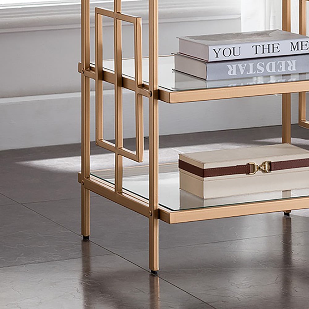 Modern Square Marble End Table in Mahogany with Gold Metal Frame window image