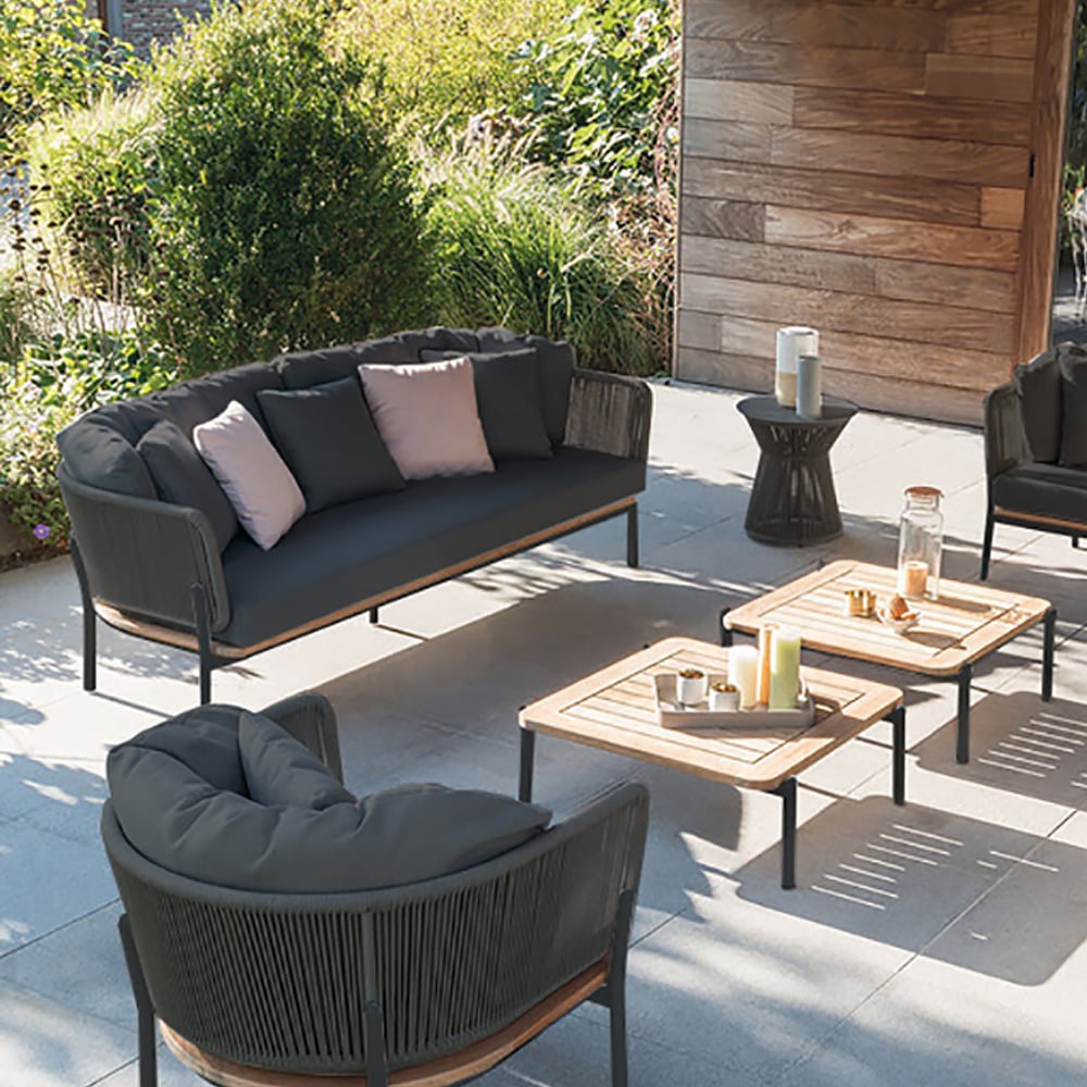 3-Seater Woven Rope Outdoor Sofa with Cushion and Pillow Aluminum in Dark Grey window image