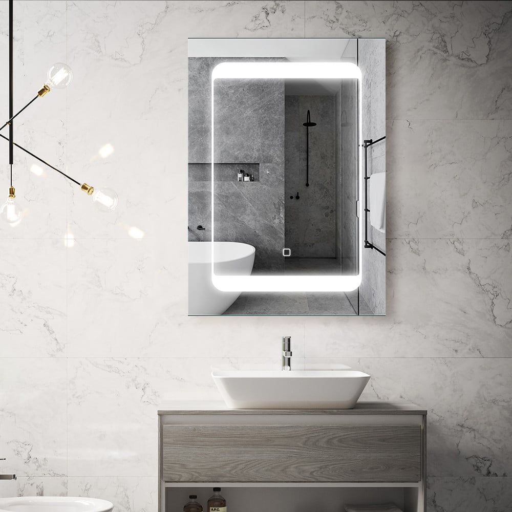 Frameless Rectangle Mirror Magnifying Wooden LED Mirror Cabinet with Socket window image