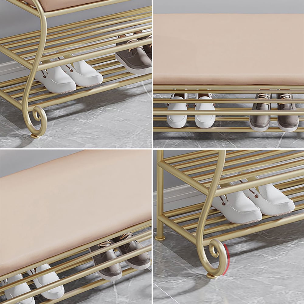 39.4" Leather Upholstered Entryway Bench with Shoe Rack Gold Legs window image