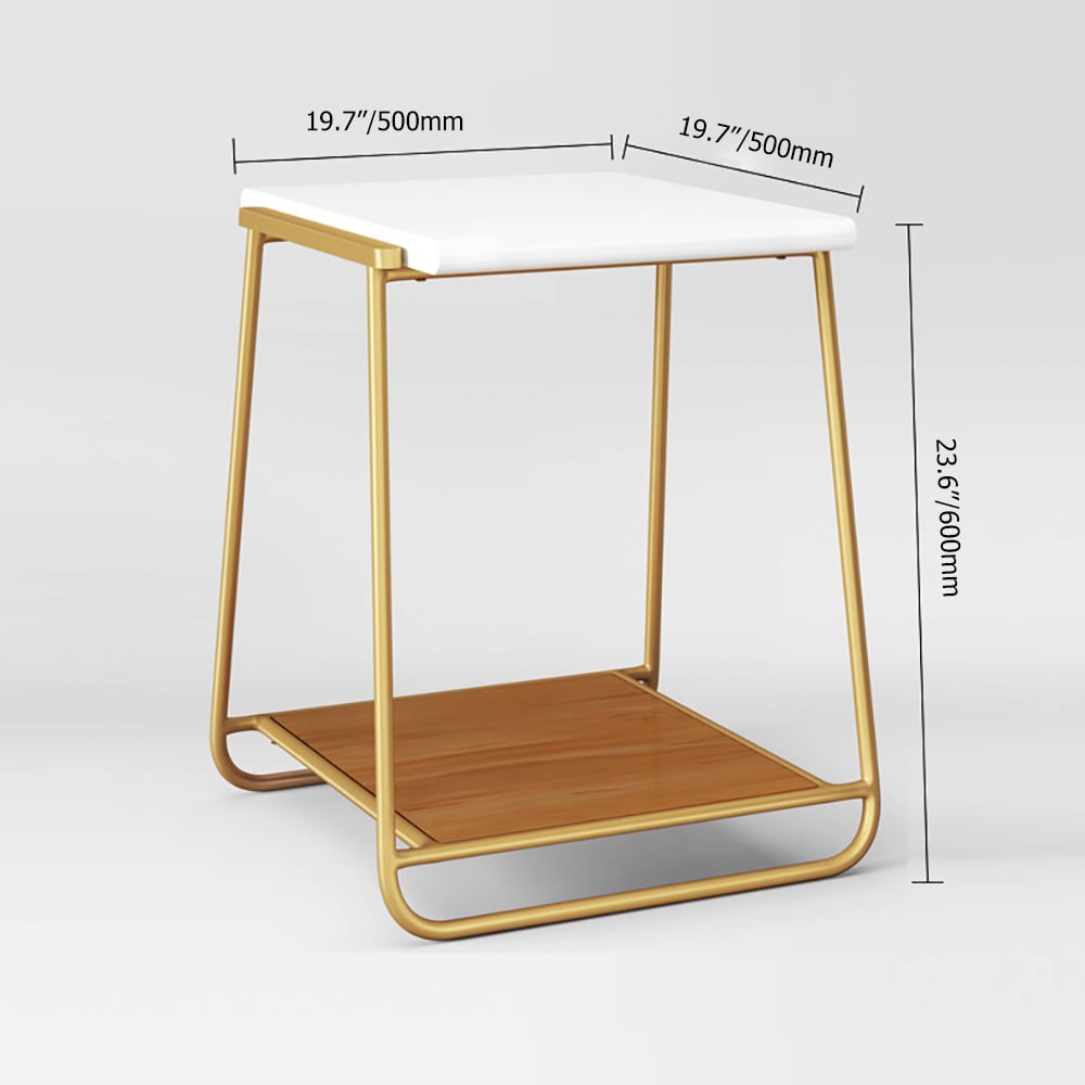 Square White End Table with Storage MDF Top & Gold Metal Frame Small Side Table window image