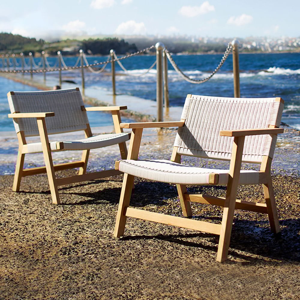 Patio Accent Chair with PE Rattan Back and Teak Wood Frame window image