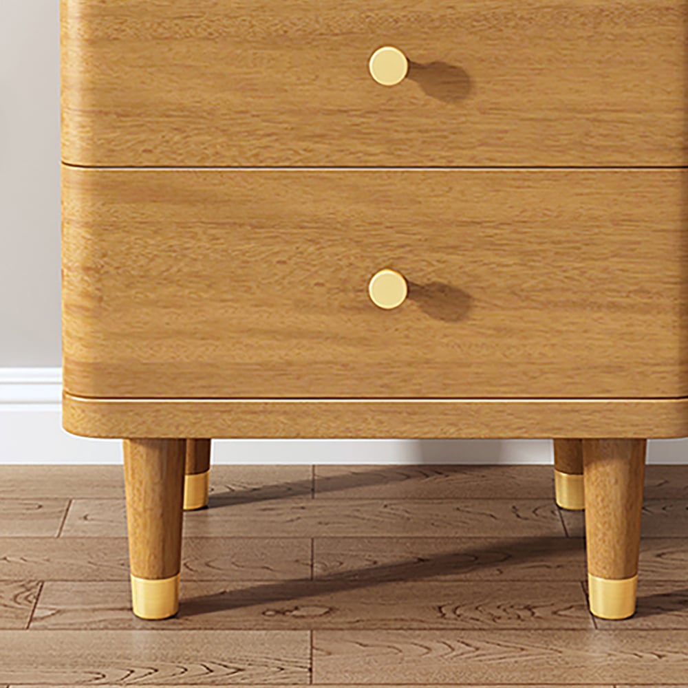 Nordic Natural Nightstand 2-Drawer Sleek Round Corners Bedside Table Gold Finish window image