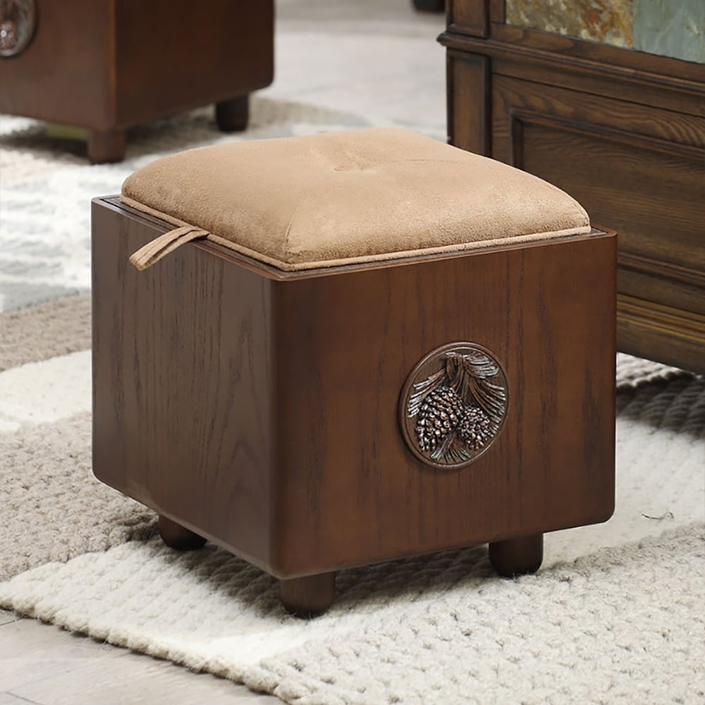 Tabouret de rangement carré en bois rétro à rabat image de fenêtre