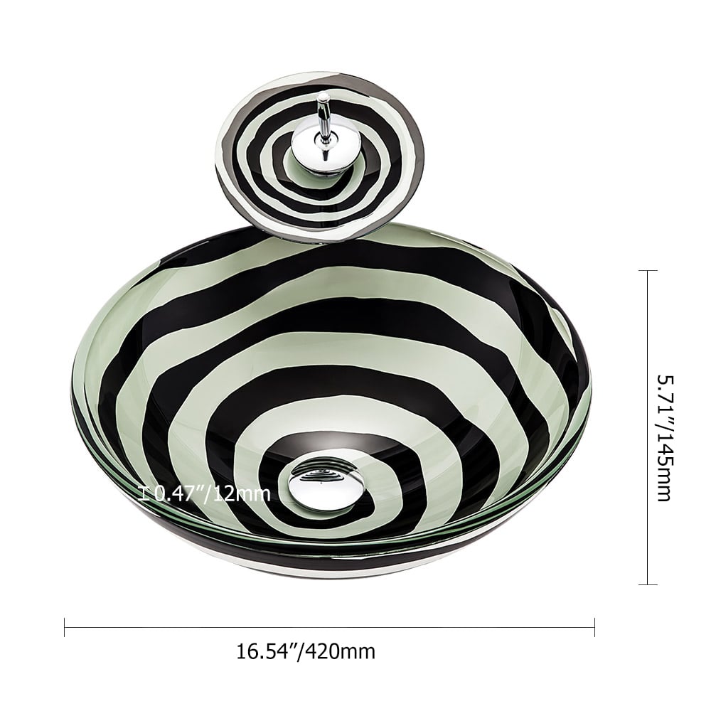 Lavabo de salle de bain en verre cristal de forme arrondie à rayures zébrées avec robinet image de fenêtre