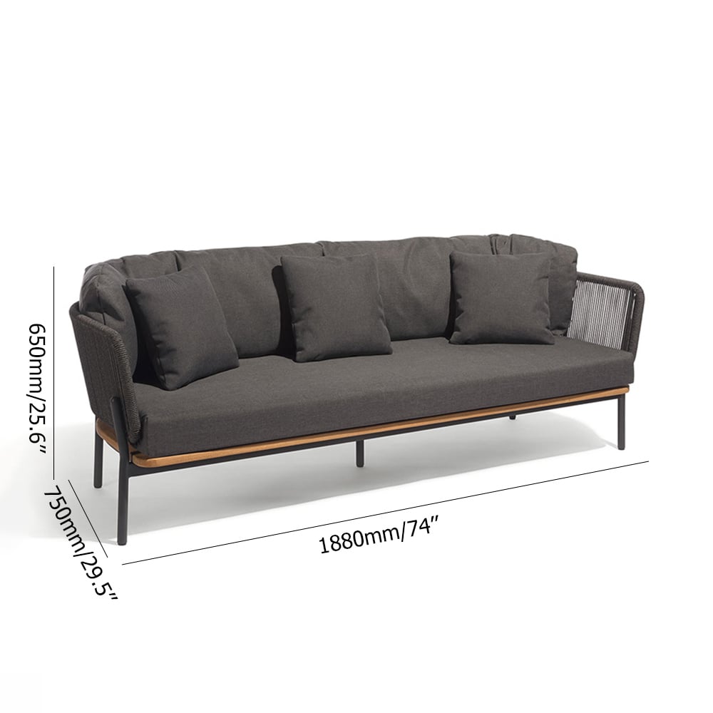3-Seater Woven Rope Outdoor Sofa with Cushion and Pillow Aluminum in Dark Grey window image