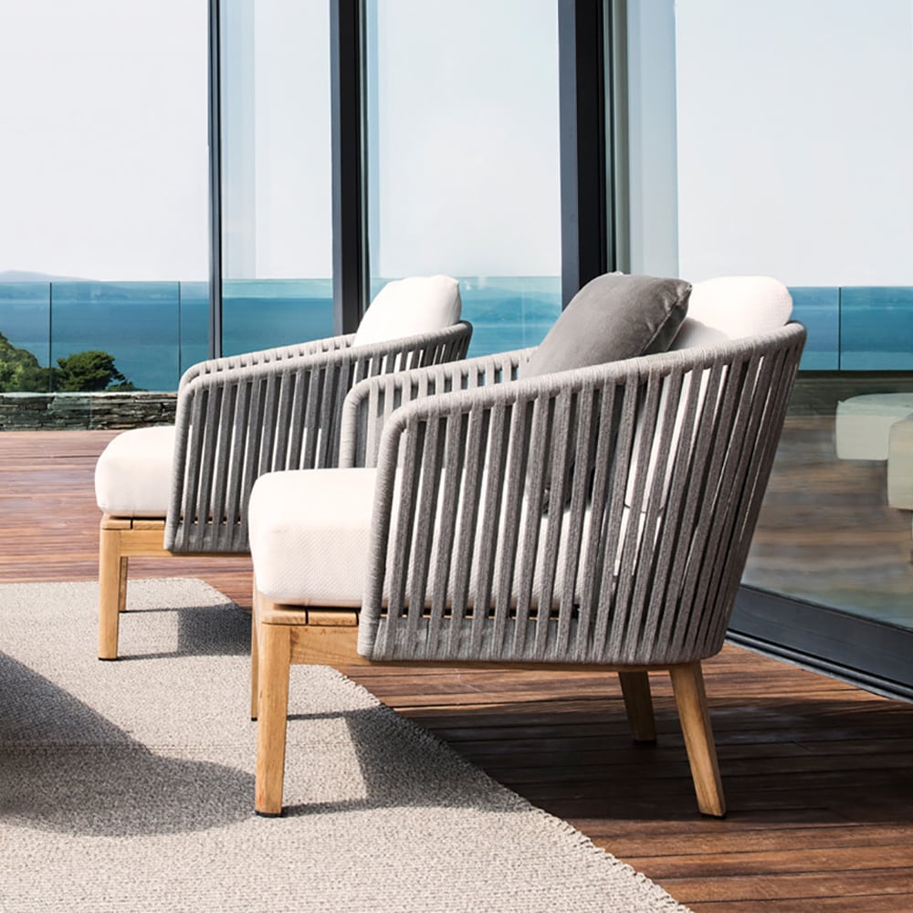 Modern Style Rattan Woven Outdoor Accent Chair in Ash Wood Legs window image