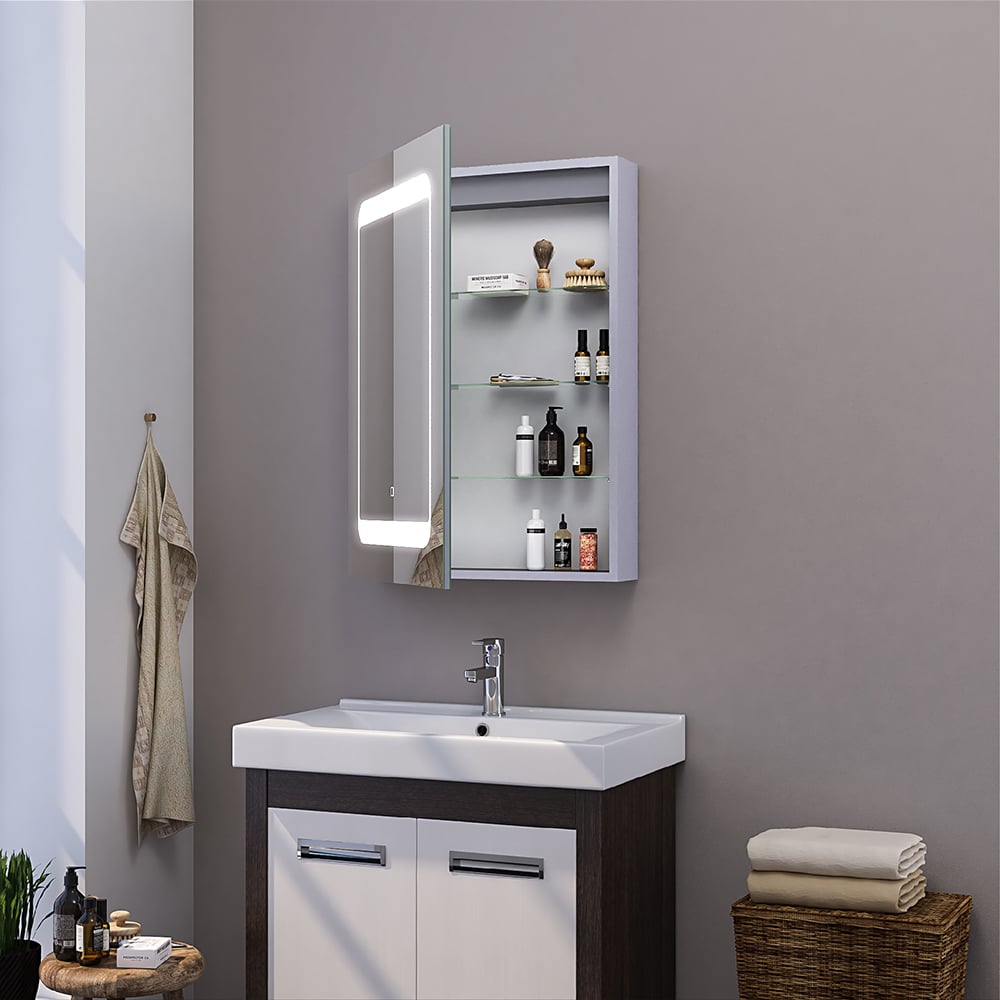 Frameless Rectangle Mirror Magnifying Wooden LED Mirror Cabinet with Socket window image