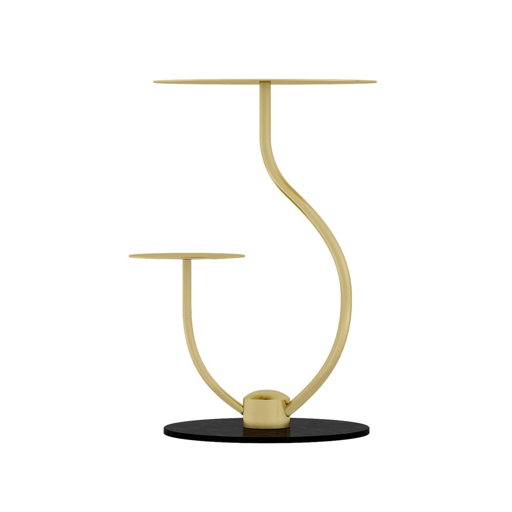 Gouden bijzettafel met metalen blad en marmeren voet Ronde bijzettafel Vensterafbeelding