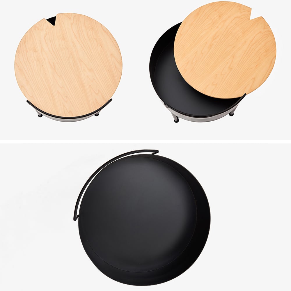 Black Metal End Table with Storage Wooden Top Round Side Table window image