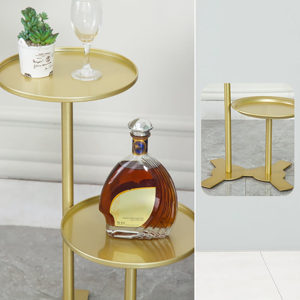 Modern Gold Metal End Table with 2 Tray Top Round Side Table Homary UK