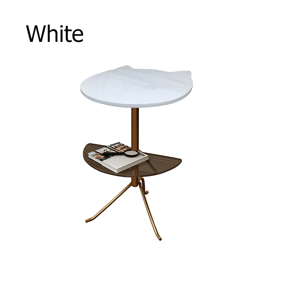 2-Tiered White Marble End Table with Shelves in Glass Metal Side Table window image