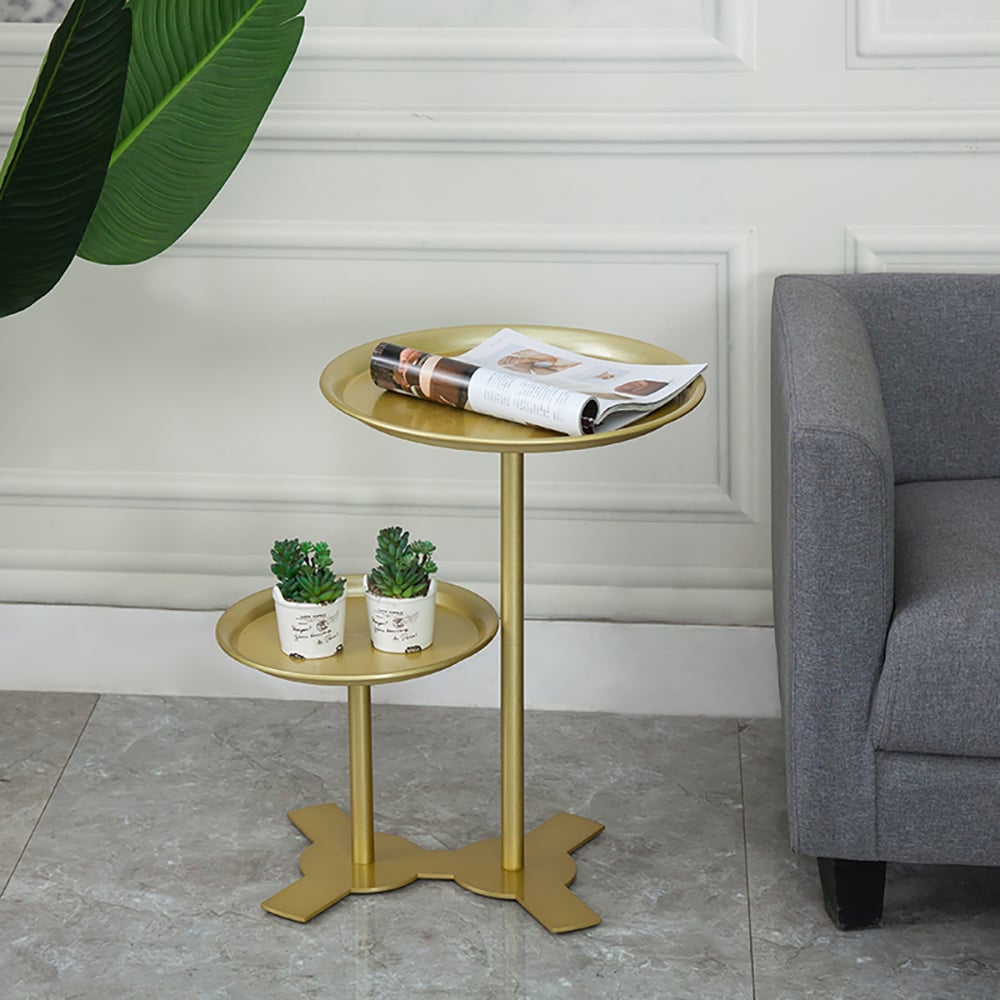 Modern Gold Metal End Table with 2 Tray Top Round Side Table Homary UK