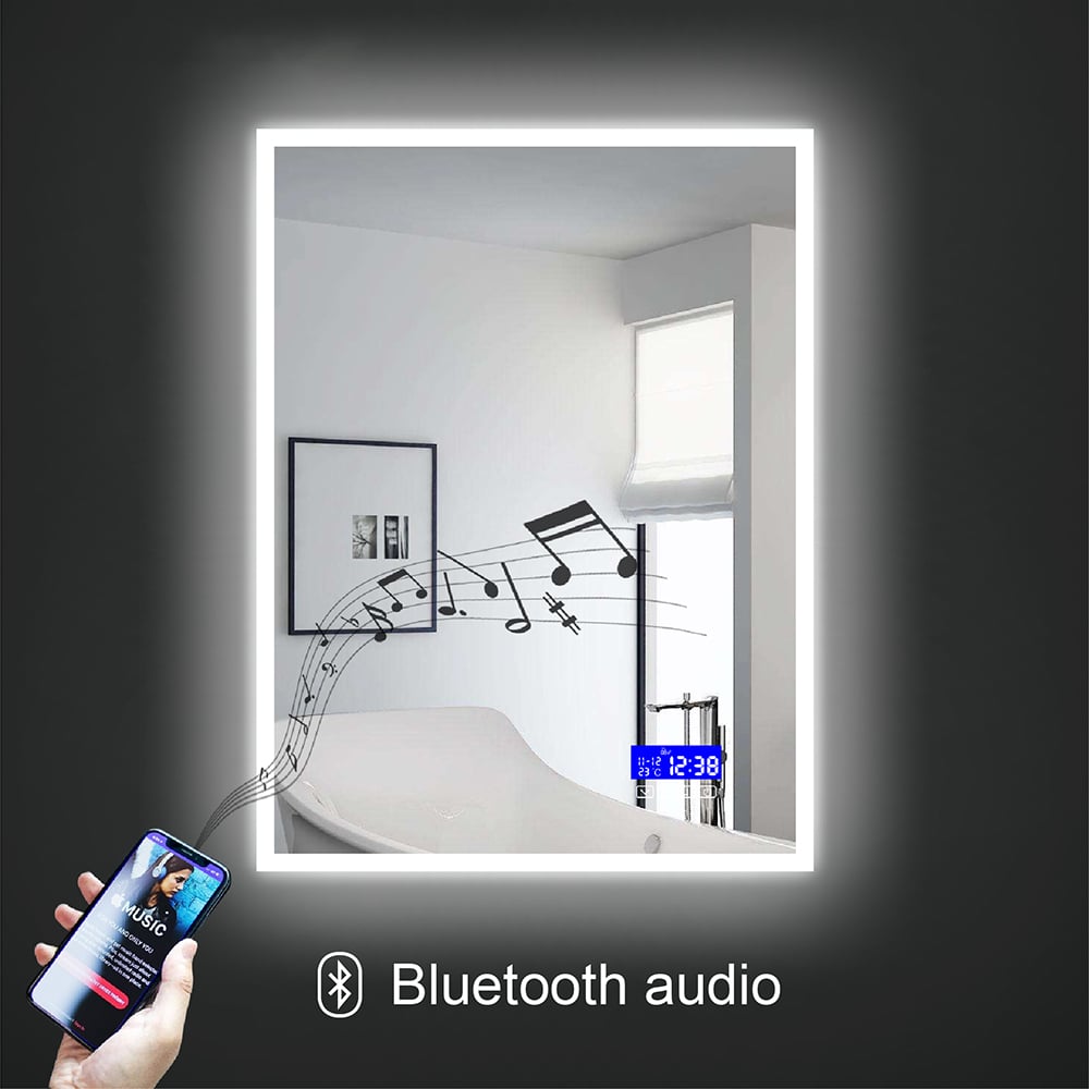 600mm x 800mm Rectangle Wall-Mounted Multifunctional LED Bathroom Mirror Anti-Fog window image