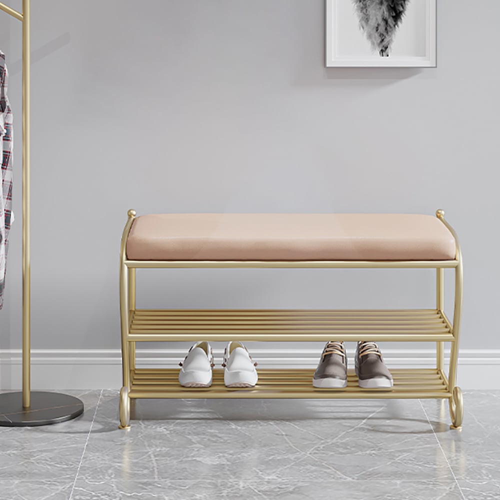 39.4" Leather Upholstered Entryway Bench with Shoe Rack Gold Legs window image