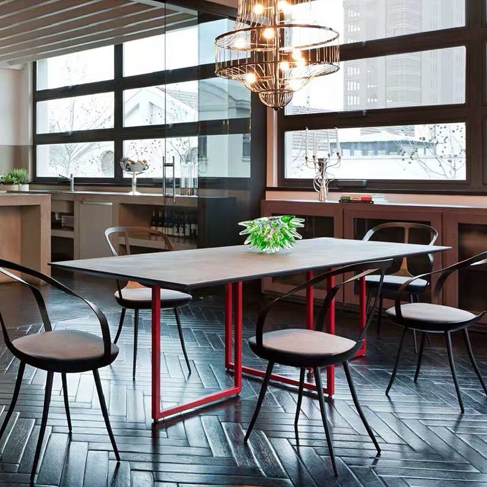 1800mm Red Modern Dining Table  with Wood Top & Metal Frame window image