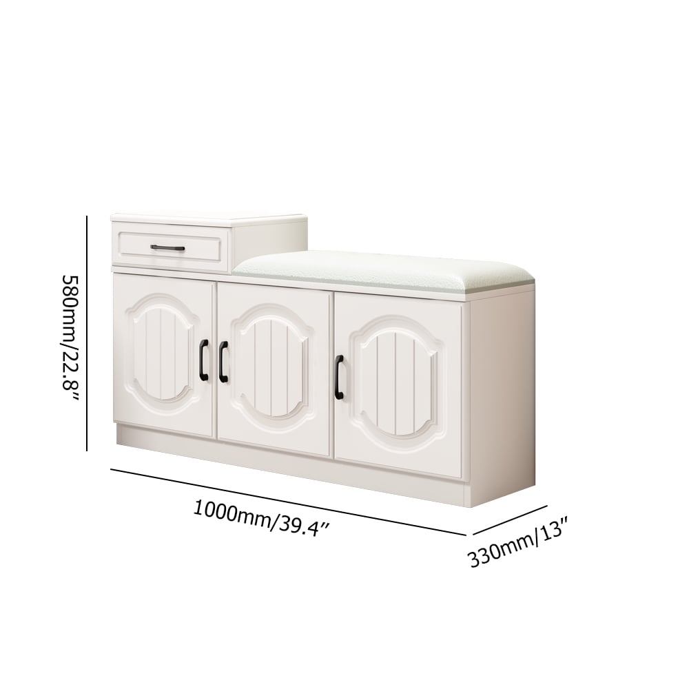 Modern White Leather Upholstered Entryway Bench with Shoe Storage  window image