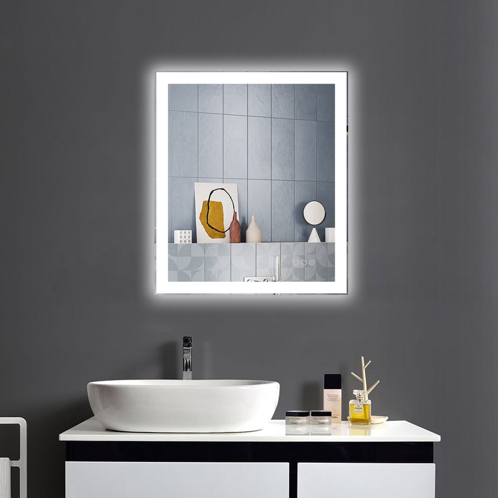 600mm x 800mm Acrylic Rectangle Wall Mounted LED Bathroom Mirror Anti-Fog Frameless window image