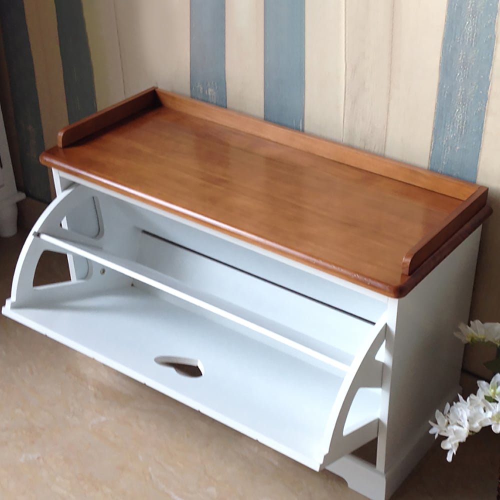 Contemporary Wood Entryway Bench with Shoe Storage window image