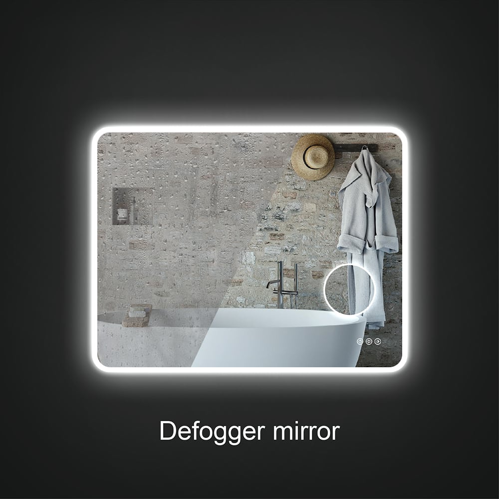 900mm x 700mm Frameless Magnifying Acrylic Wall Mounted LED Bathroom Mirror Anti-Fog window image
