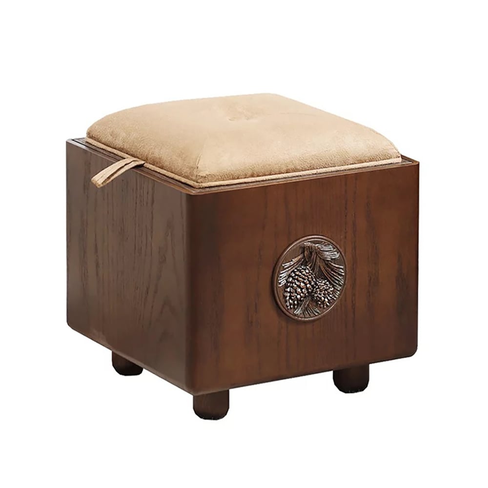 Tabouret de rangement carré en bois rétro à rabat image de fenêtre