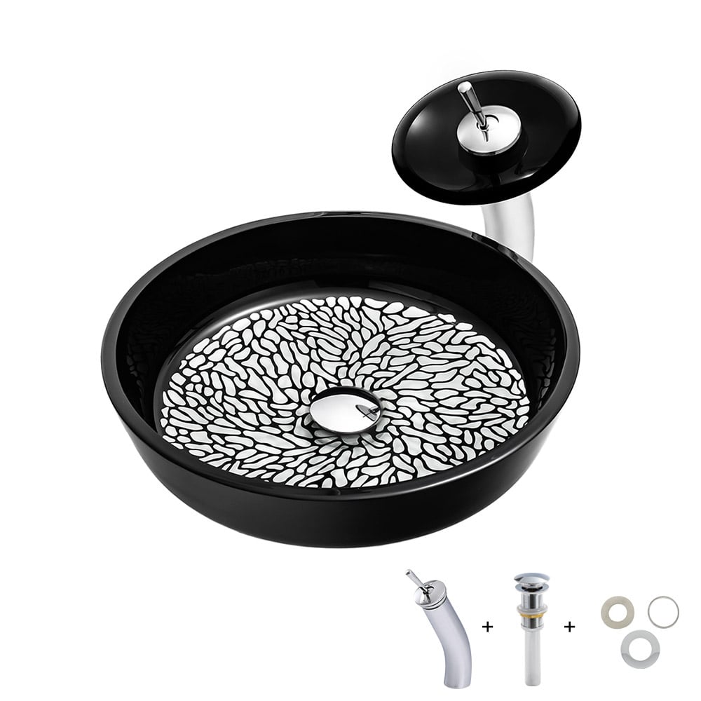 Black Rounded Shaped Crystal Glass Bowl Bathroom Wash Sink with Faucet window image