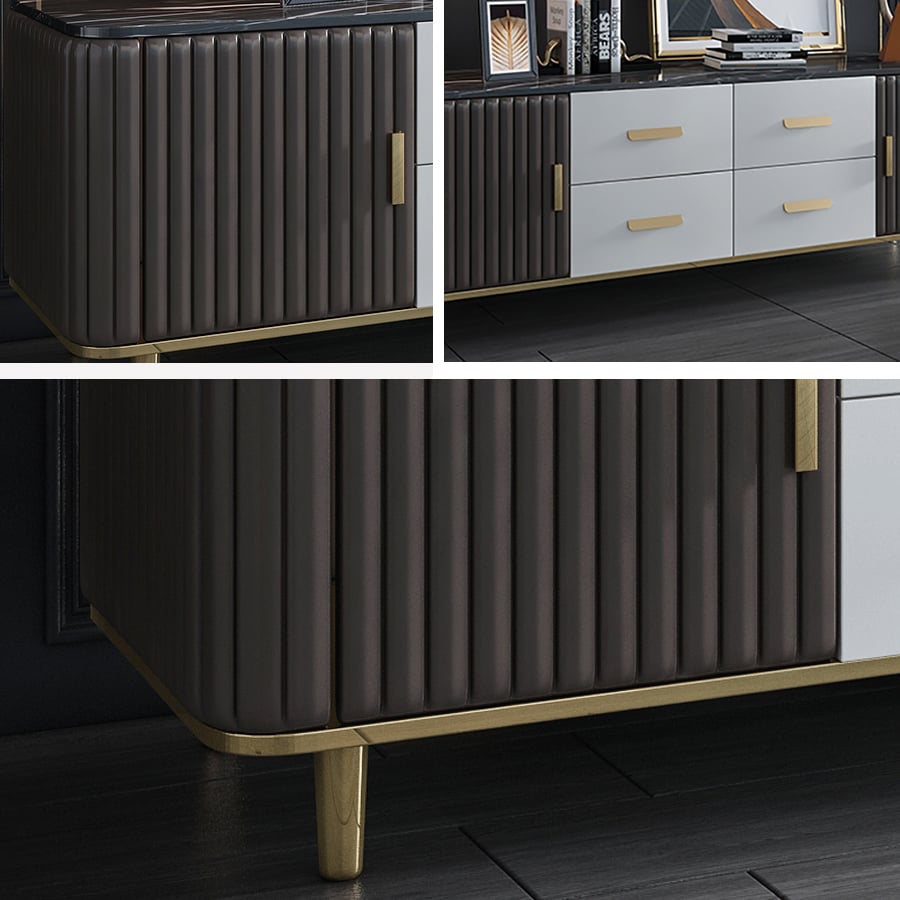 White & Coffee TV Stand 4-Drawer 2-Door Media Console Gold Finish window image